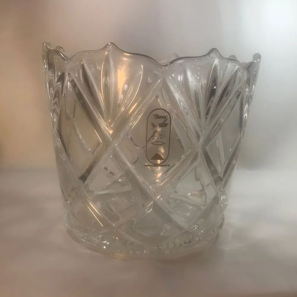 Diamond Cut Crystal Wine Ice Bucket Gold Accent Bar Accessories Entertaining